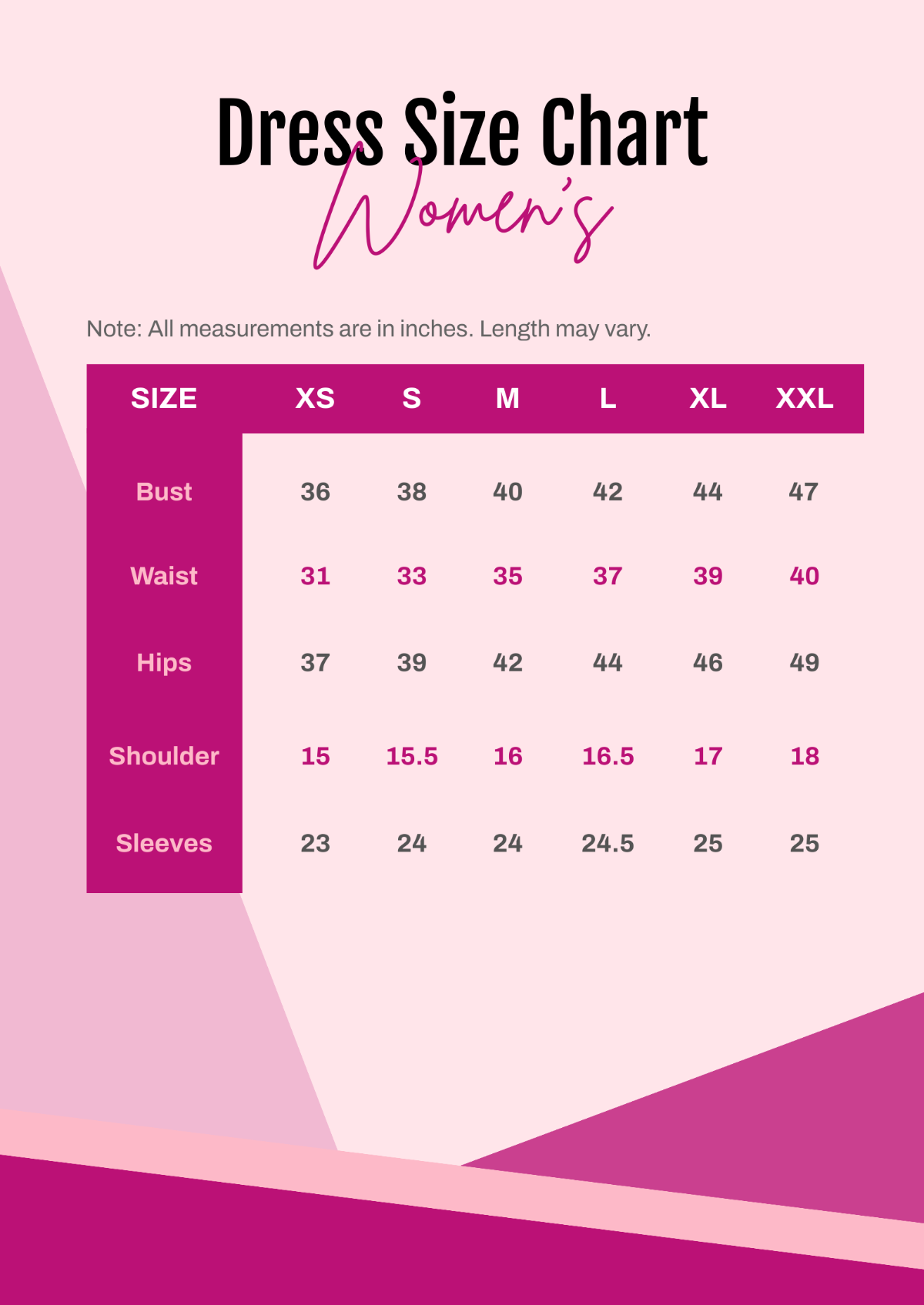 Dress Size Chart Women's Template - Edit Online & Download