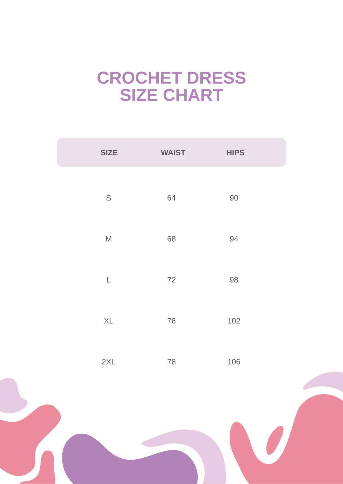 Crochet Dress Size Chart Template - Edit Online & Download