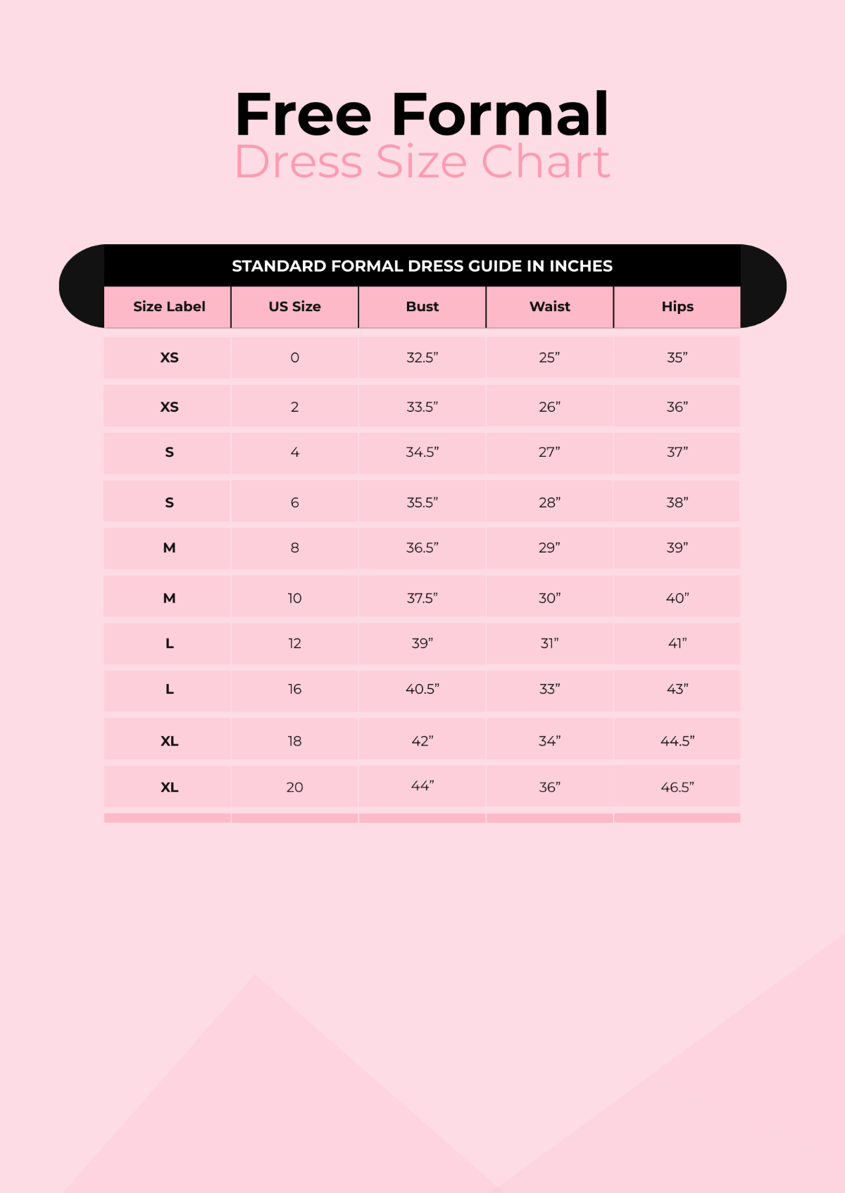 Formal Dress Size Chart Template - Edit Online & Download