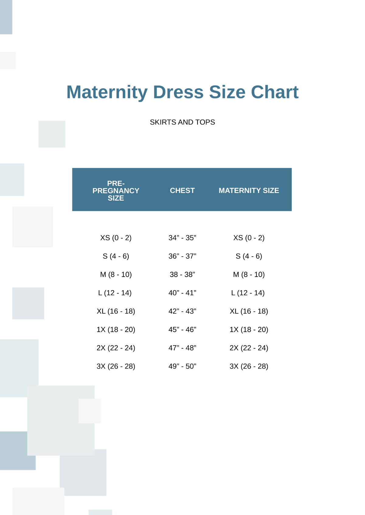 Maternity Dress Size Chart Template - Edit Online & Download