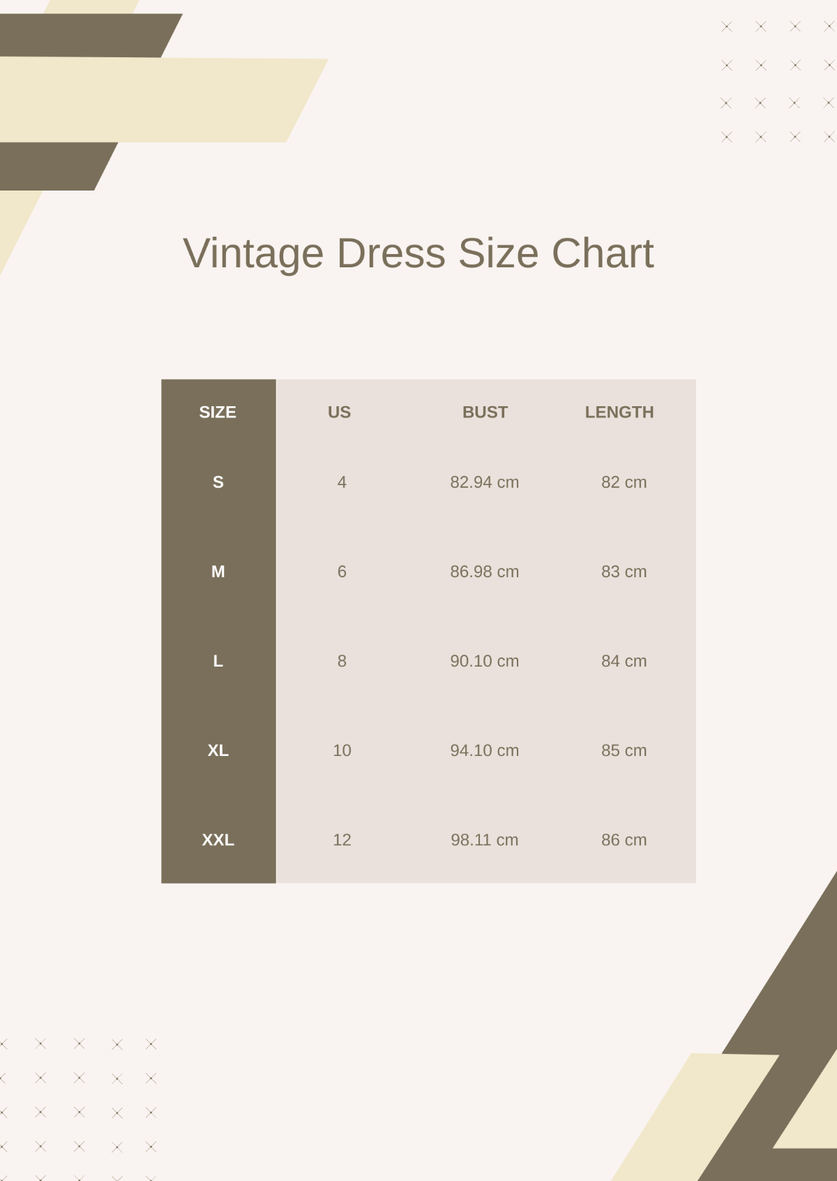 Vintage Dress Size Chart Template - Edit Online & Download