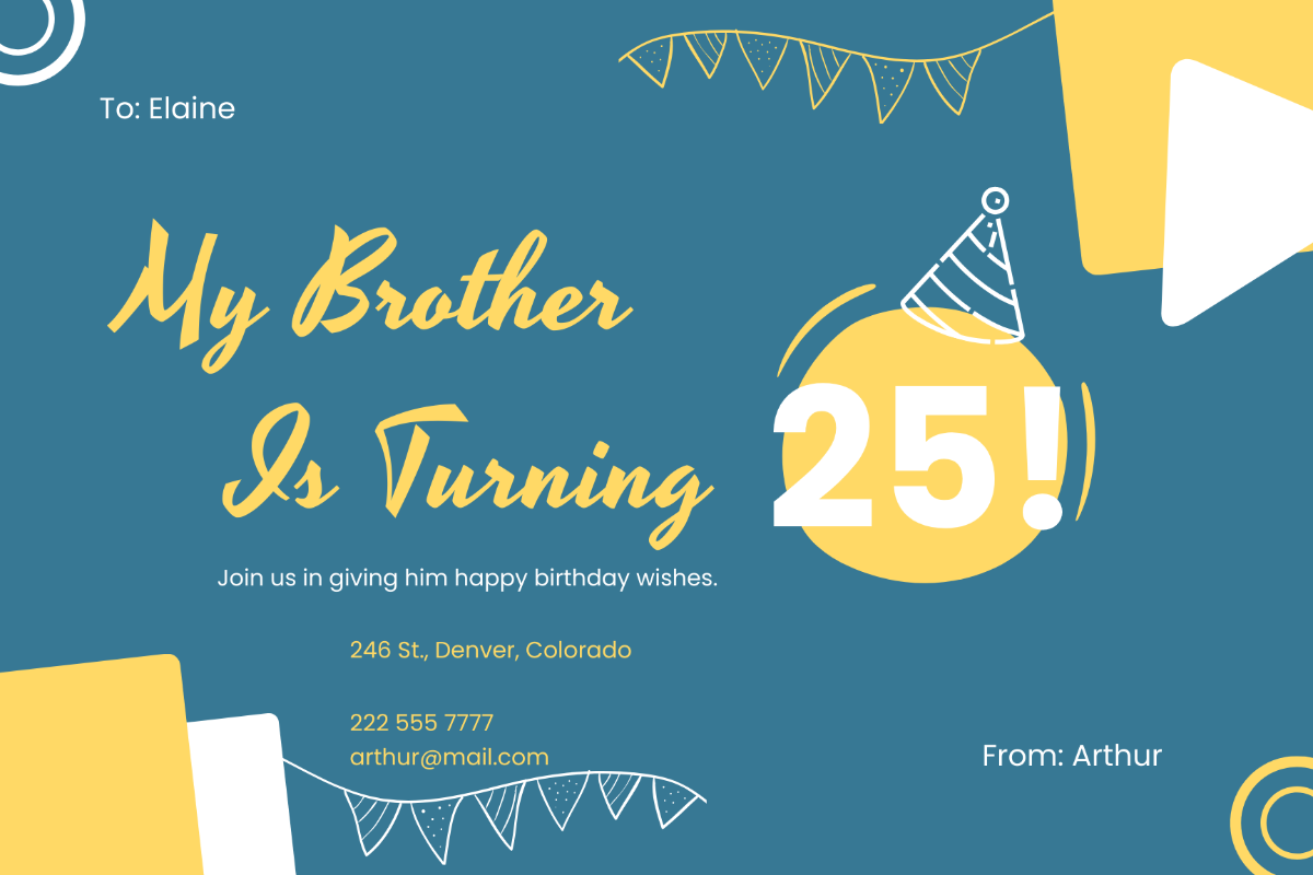 25th Birthday Invitation Card Template - Edit Online & Download