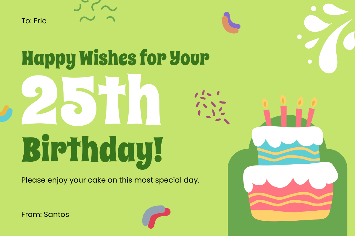 Happy 25th Birthday Card Template - Edit Online & Download