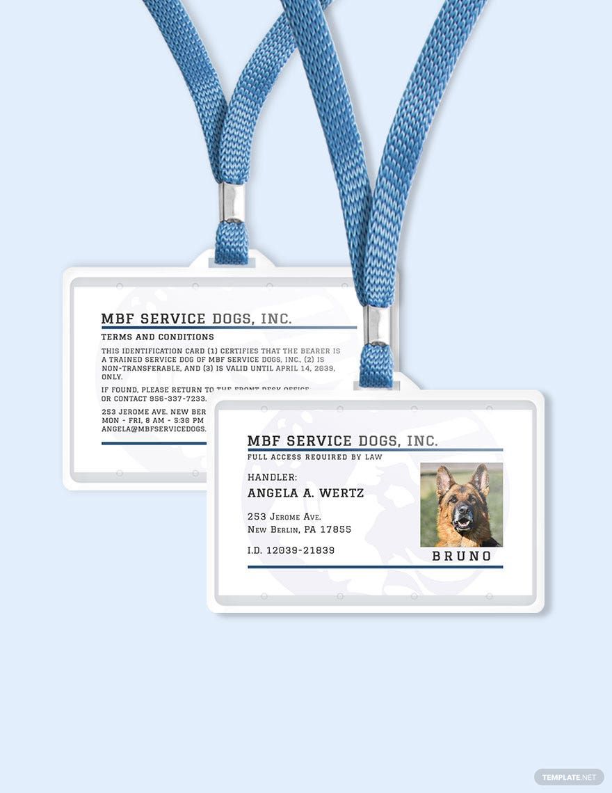 Service Animal ID Card Template