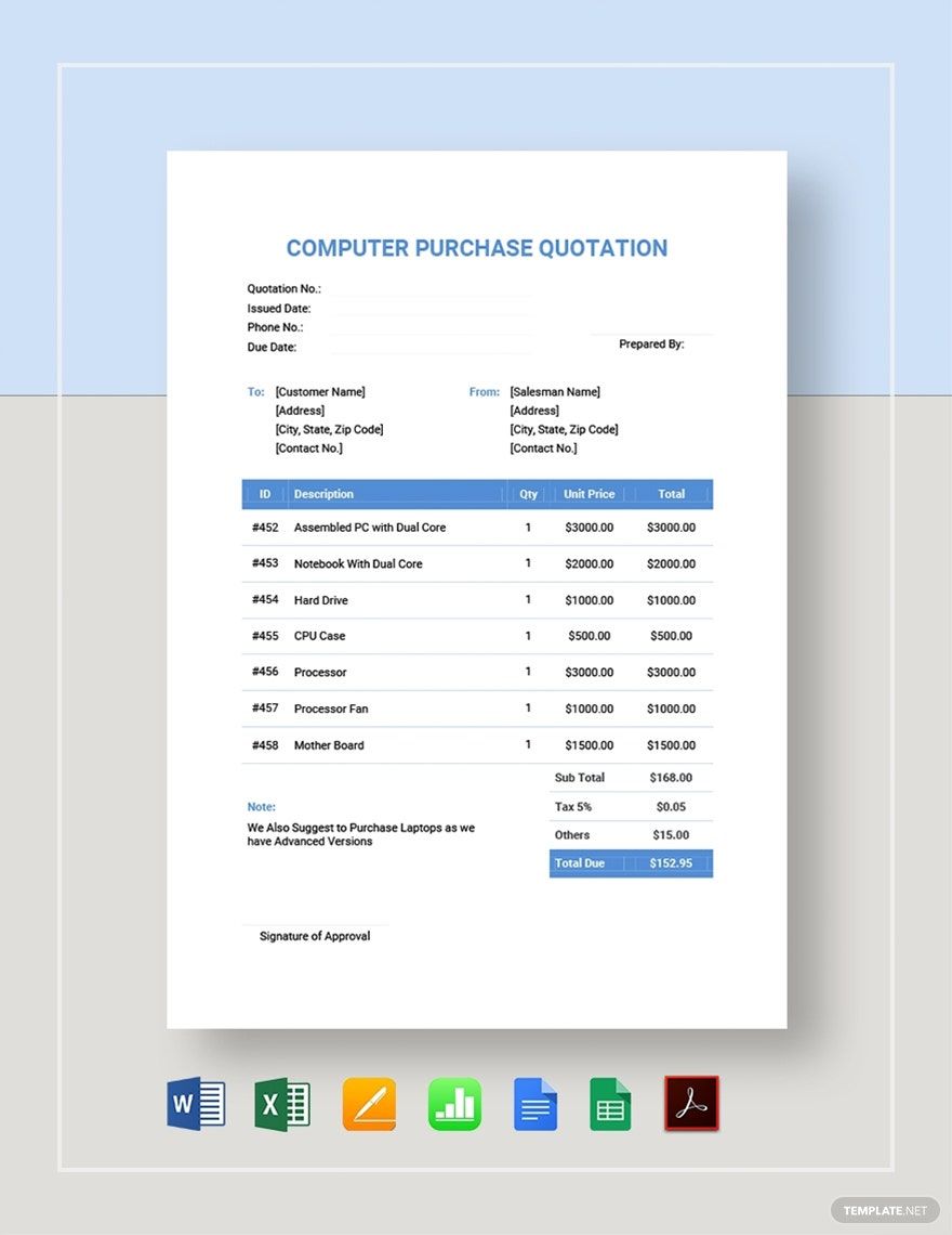 Computer Purchase Quotation Template