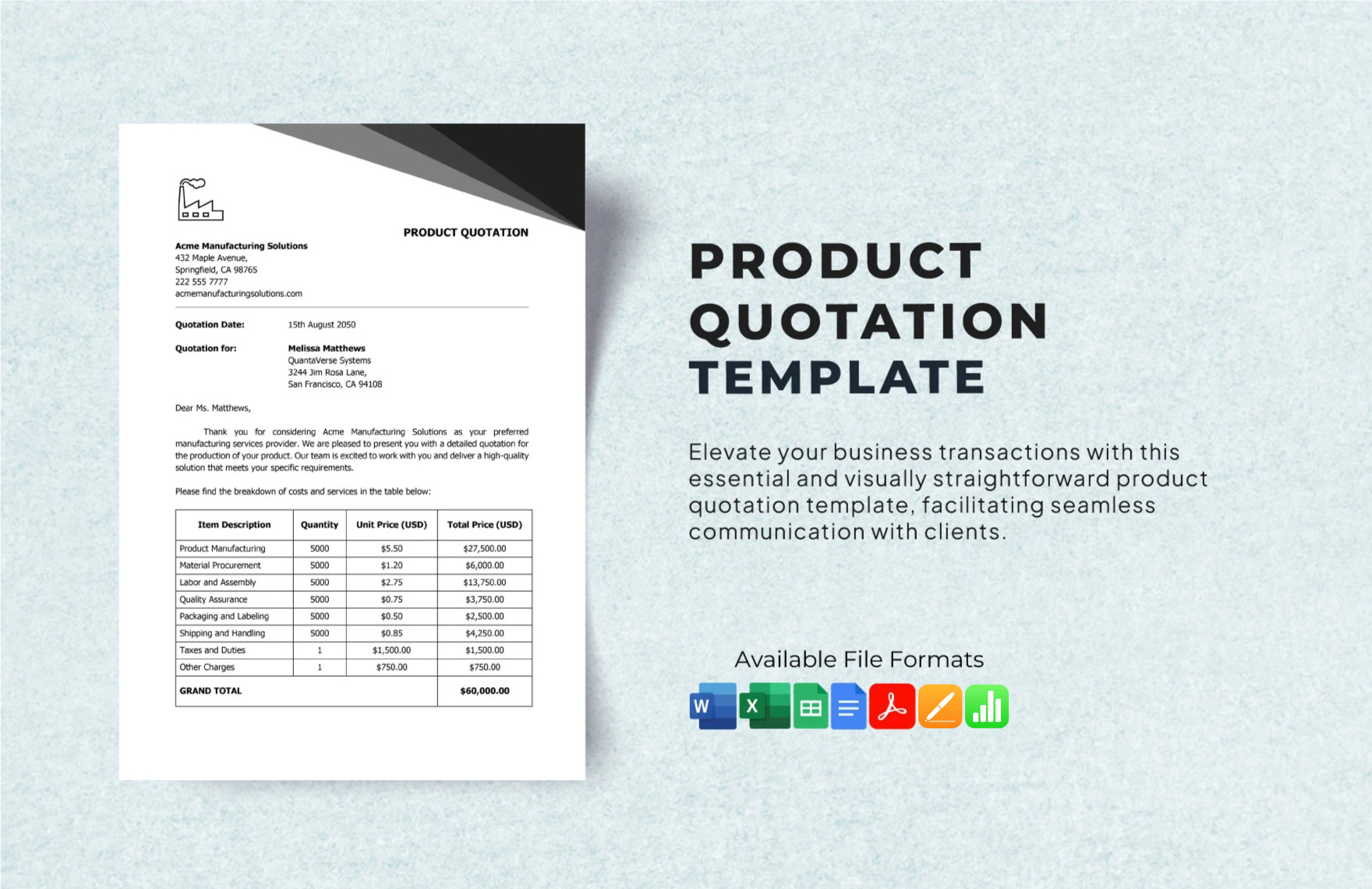 Product Quotation Template in Google Sheets, Pages, Excel, Apple Numbers, Word, PDF, Google Docs - Download | Template.net