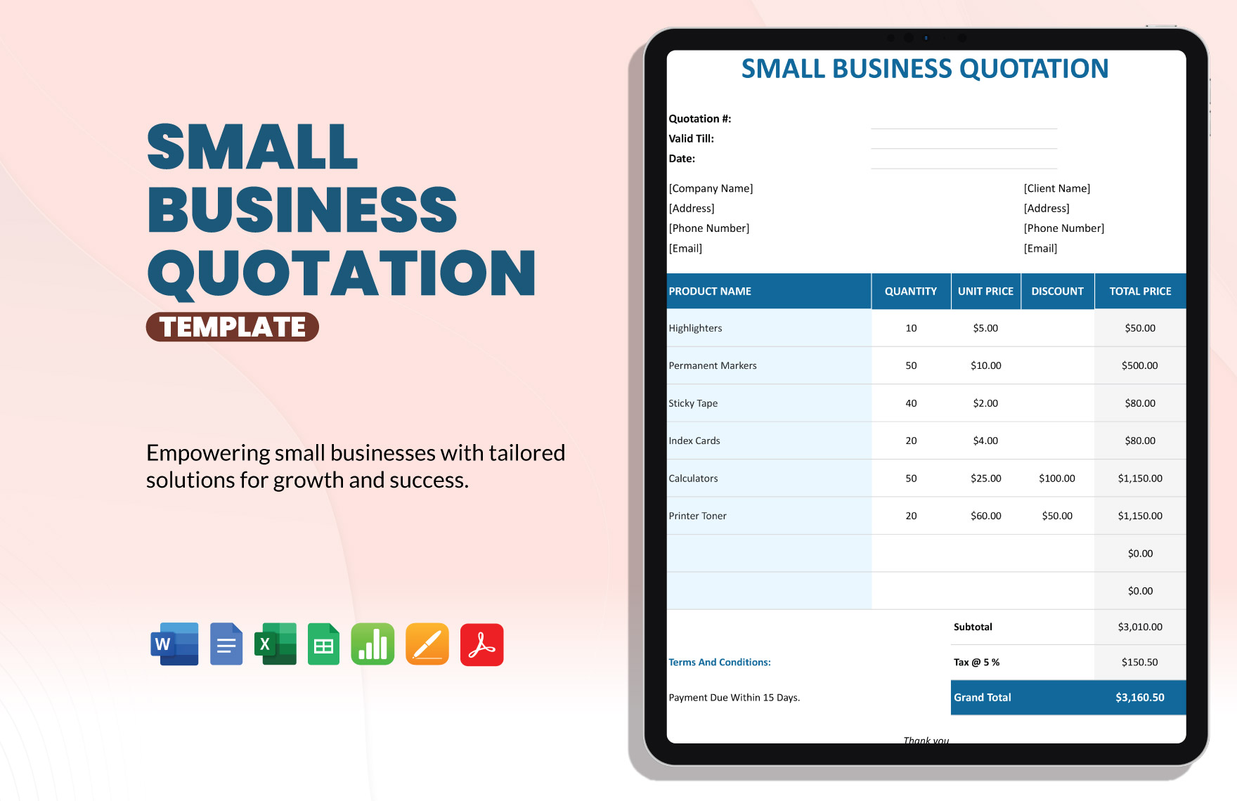 Small Business Quotation Template in Pages, Excel, Apple Numbers, Word, Google Sheets, PDF, Google Docs - Download | Template.net