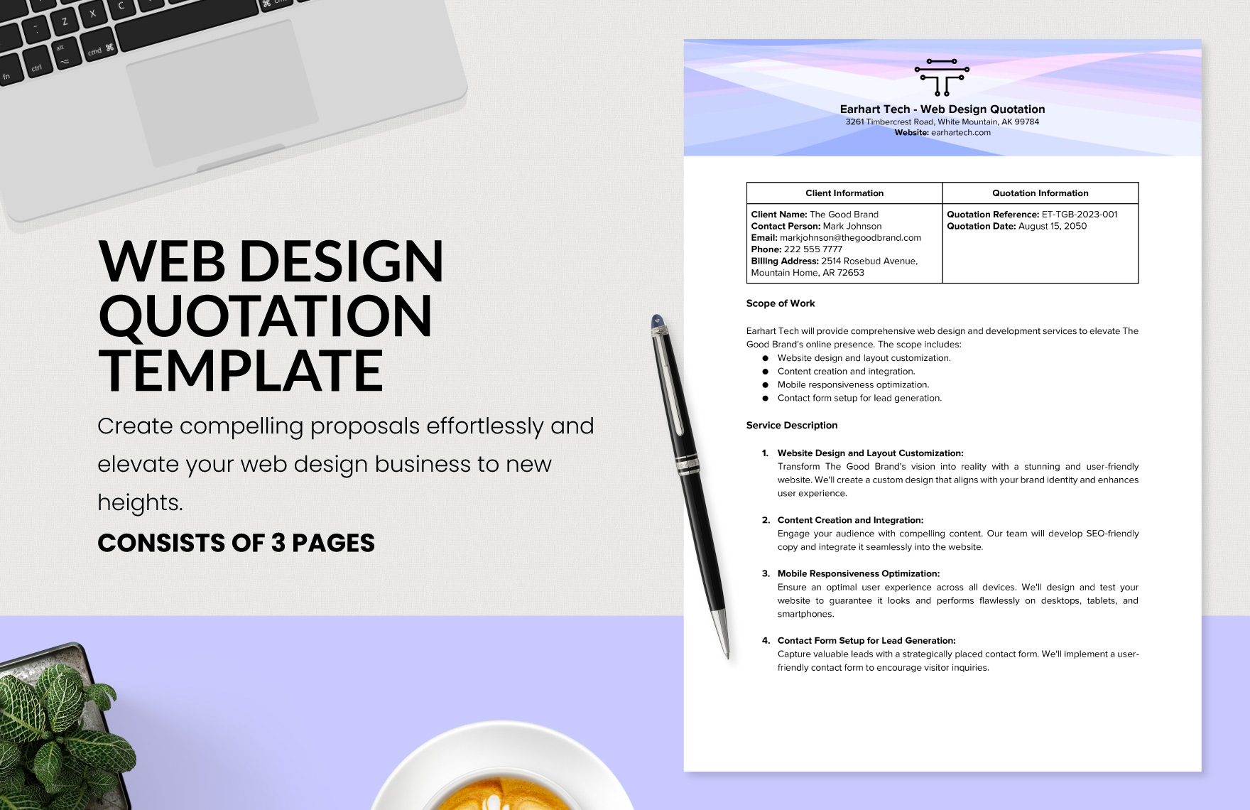 Web Design Quotation Template in Google Sheets, Excel, Apple Numbers, Pages, Word, PDF, Google Docs - Download | Template.net