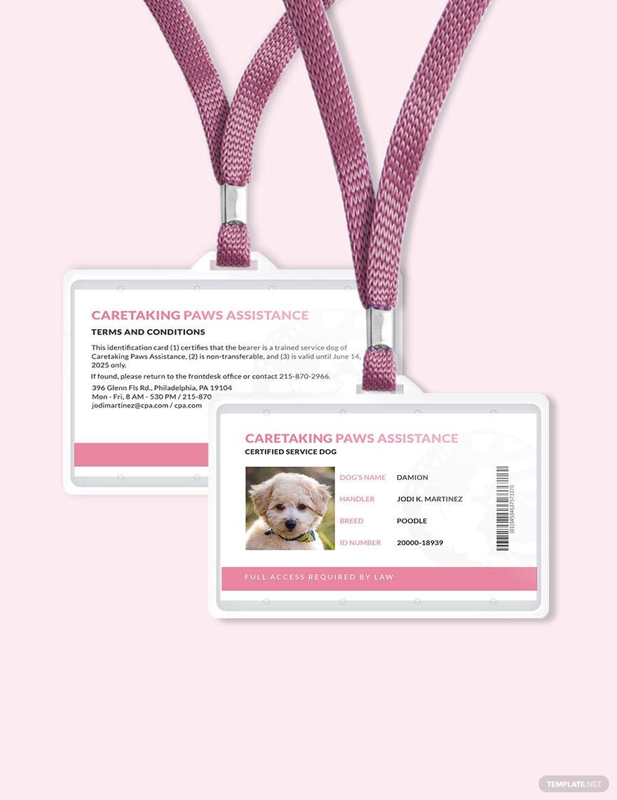 Service Dog ID Card Template