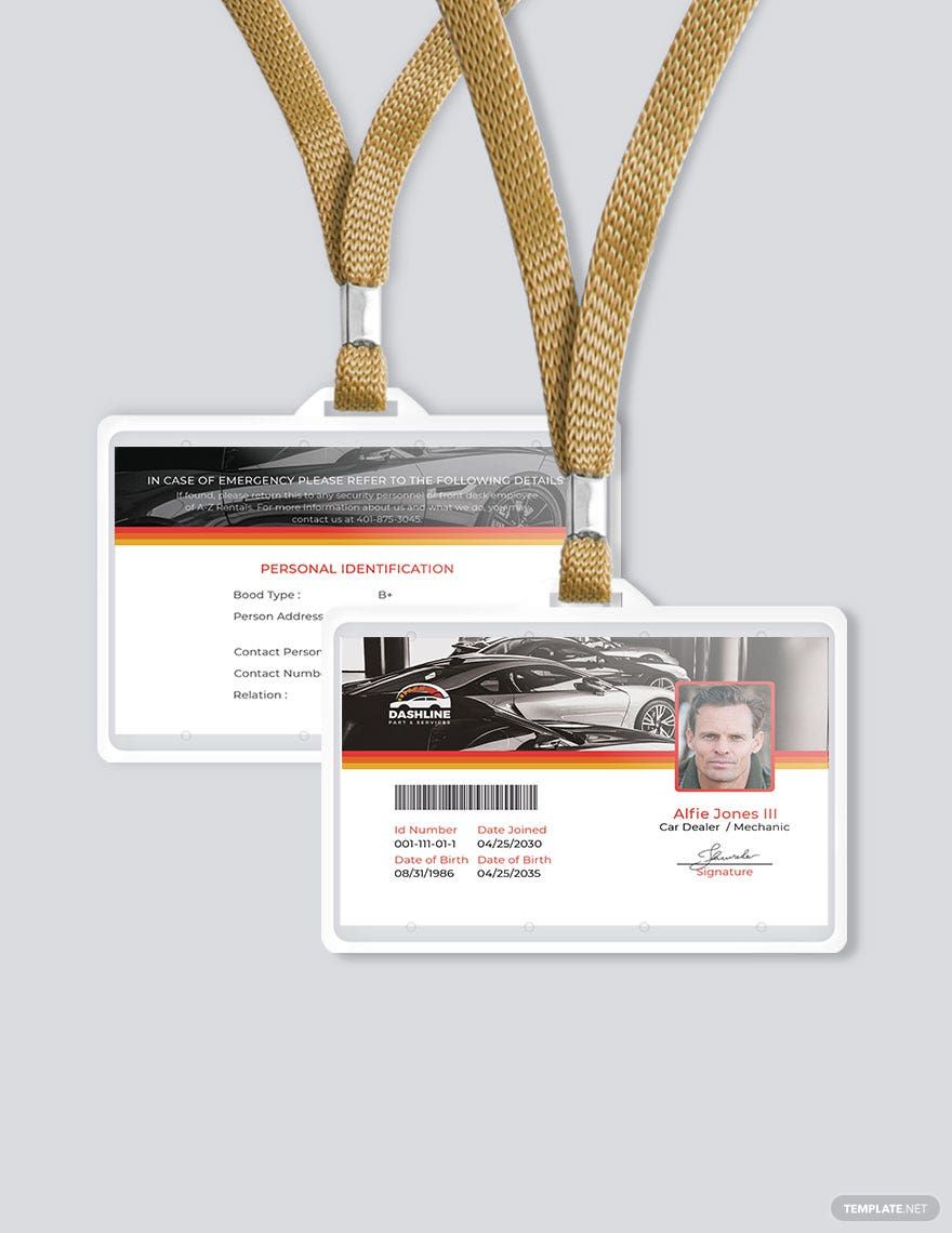 Service ID Card Format Template