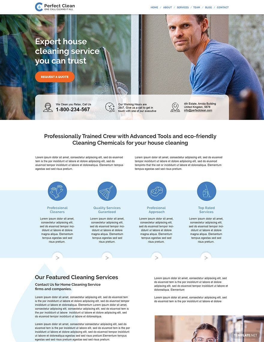 Cleaning Service PSD Landing Page Template in PSD