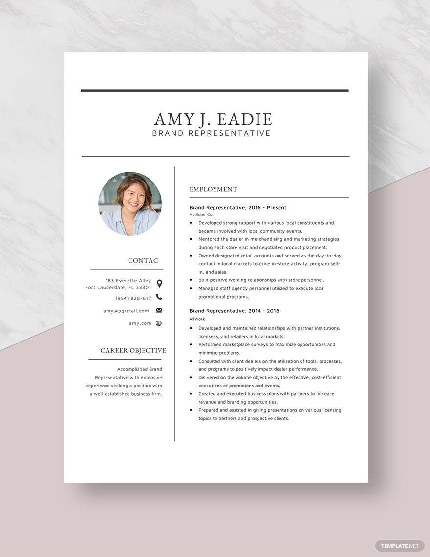 Brand Representative Resume in Word, Pages - Download | Template.net