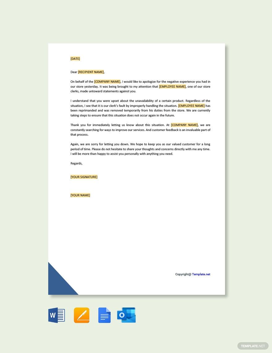 Free Business Apology Letter for Inconvenience Template in Word, Google Docs, PDF, Apple Pages, Outlook