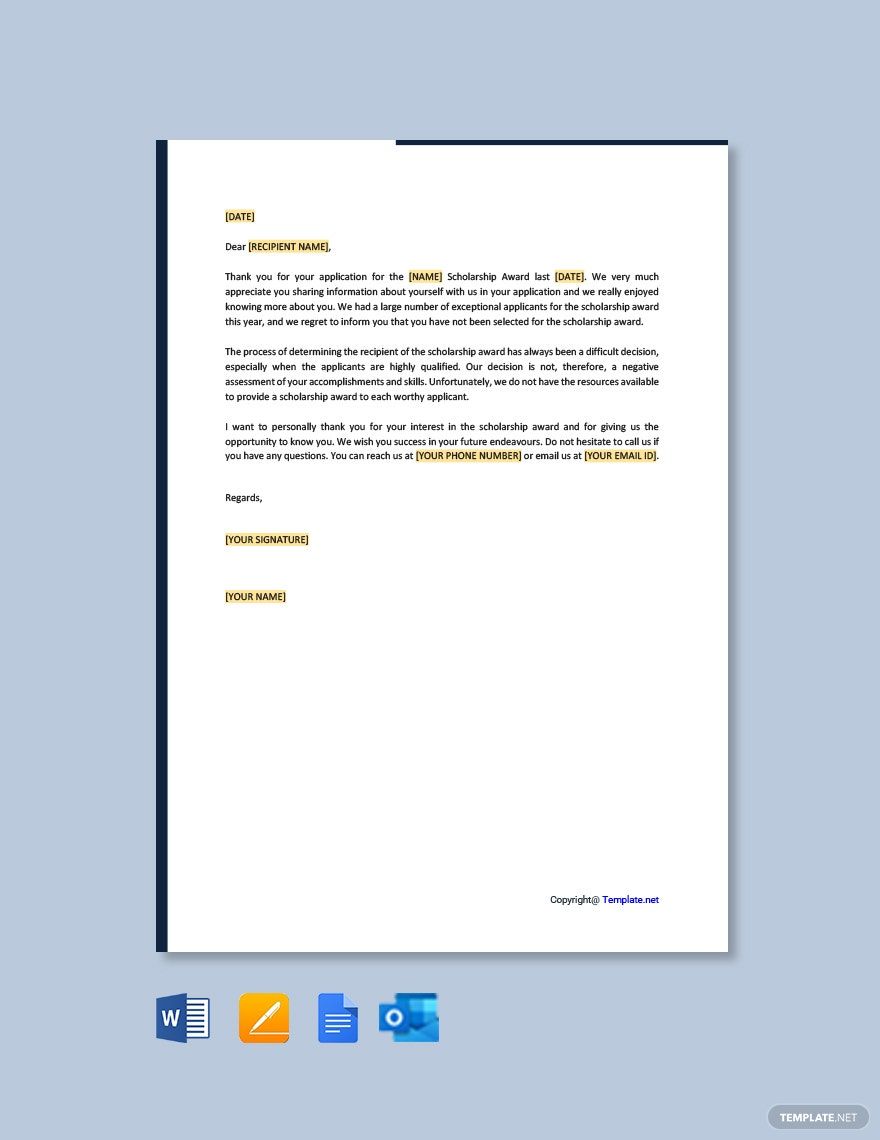 Rejection Letter for Scholarship Award in Google Docs, Word, Pages, Outlook, PDF - Download | Template.net