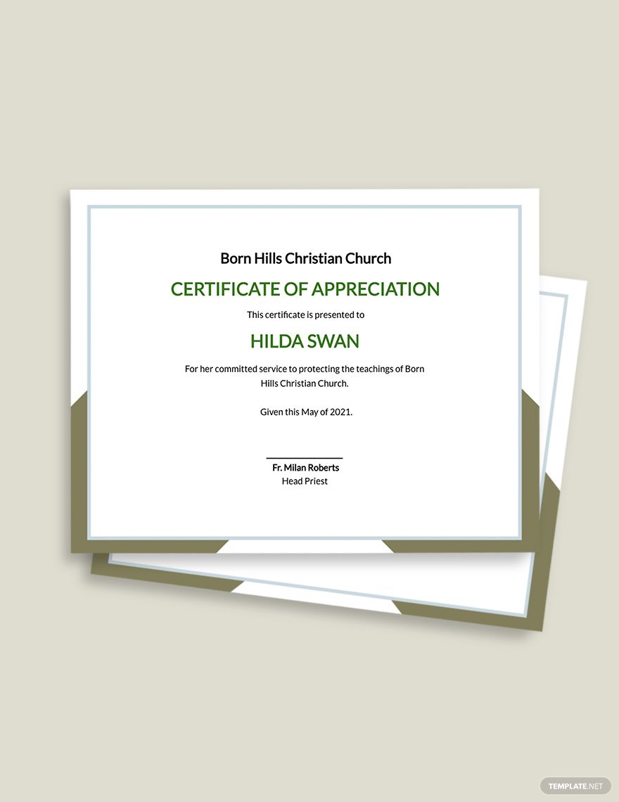 Church Certificate of Appreciation Template