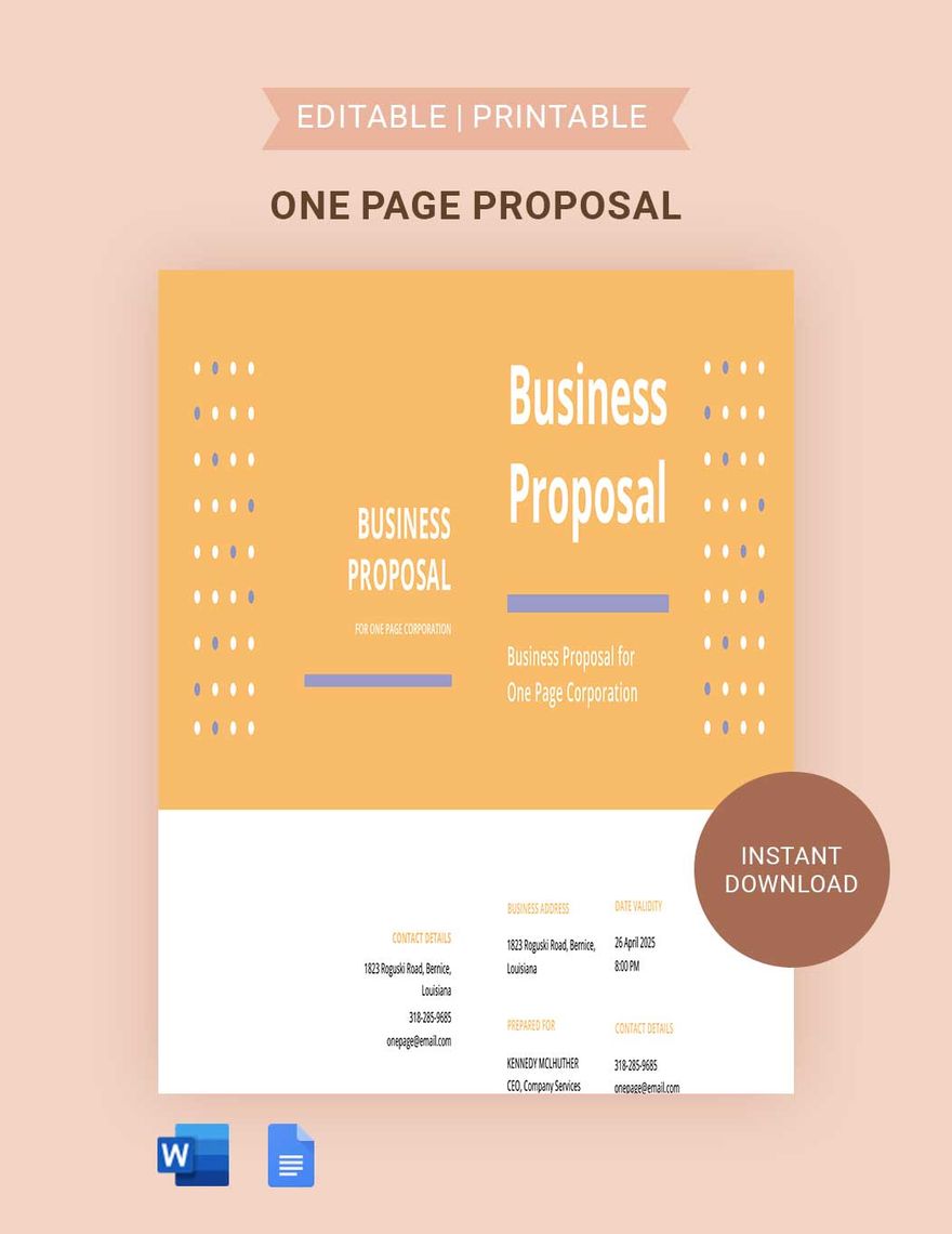 One Page Proposal Template in Word, Google Docs, Apple Pages