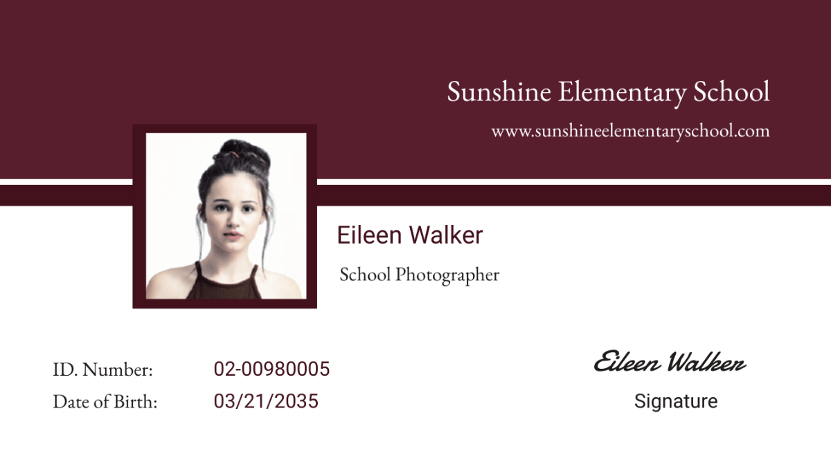 Free School Photographer ID Card Template