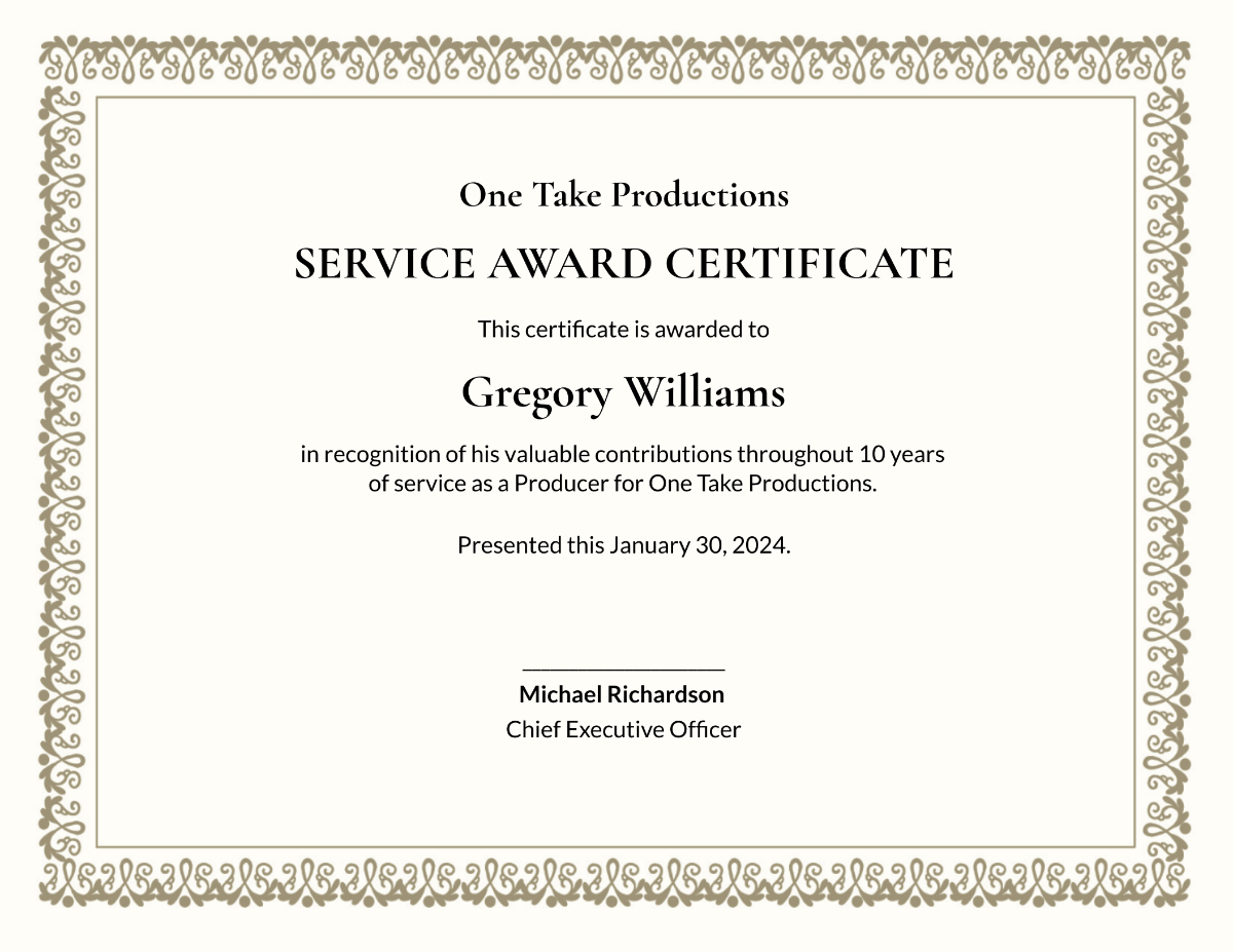 Free Long Service Award Certificate Template