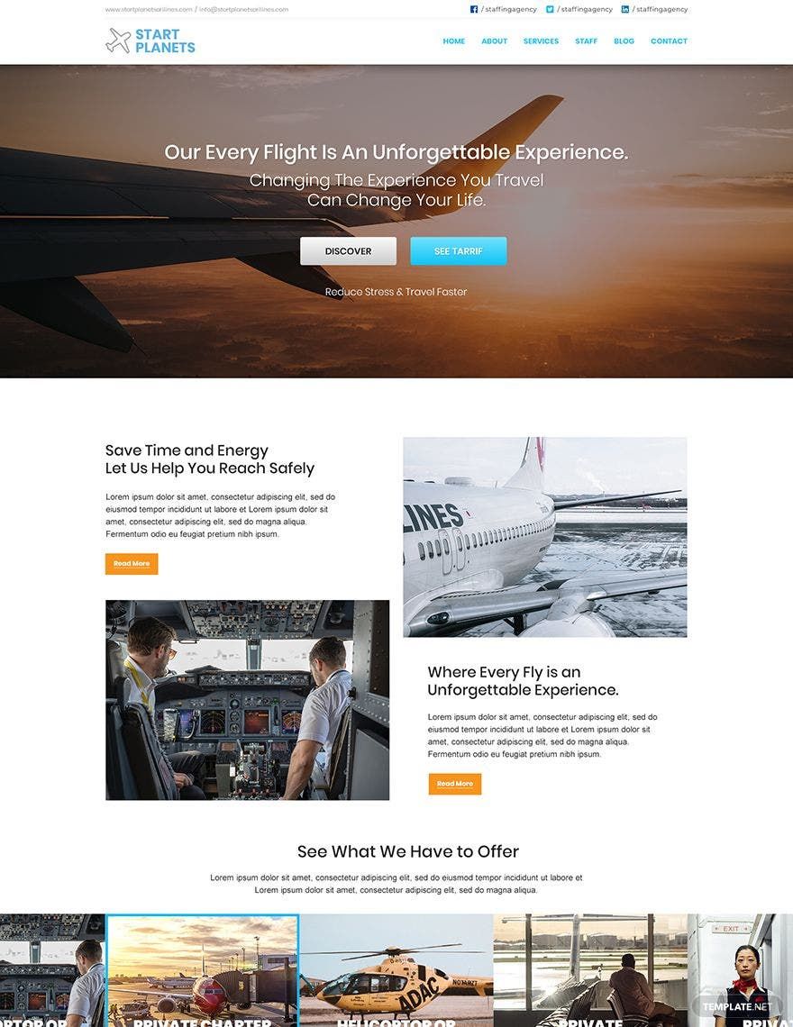 Airlines Aviation Services PSD Landing page Template