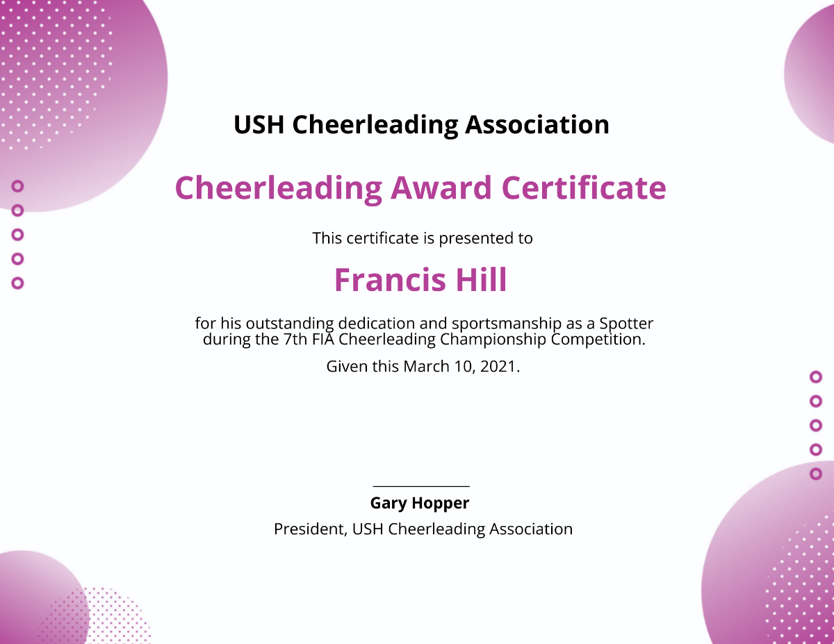 Free Cheerleading Award Certificate Template