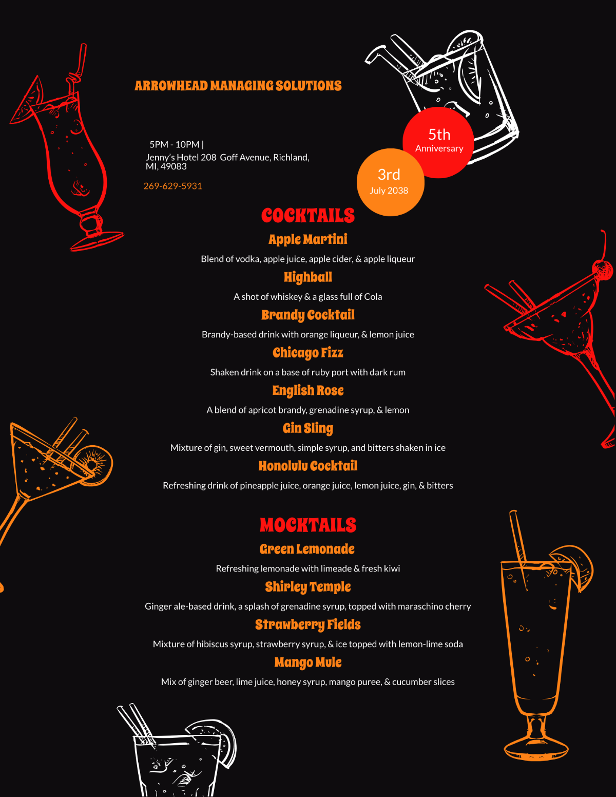 Free Cocktail Party Menu Template