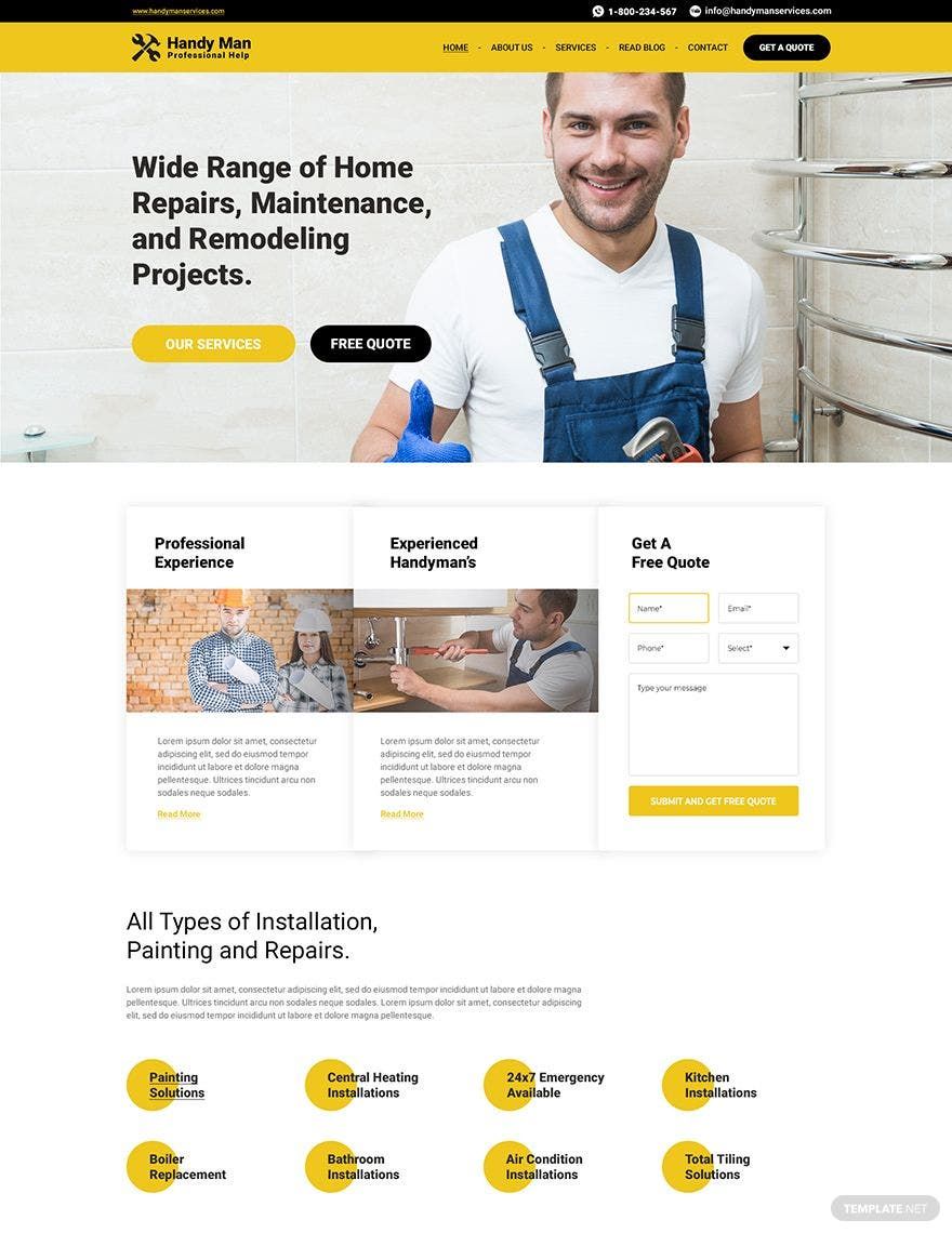 Handyman PSD Landing Page Template