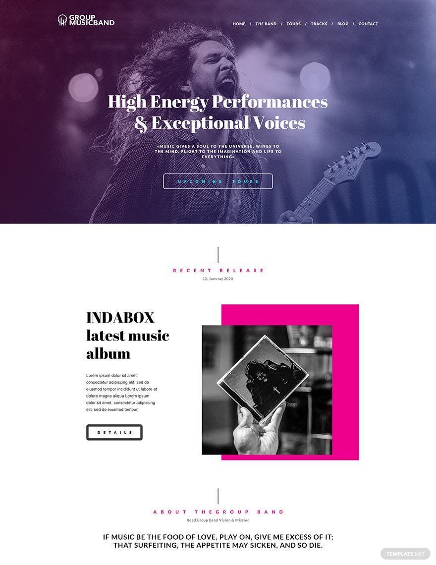 Music Band PSD Landing Page Template