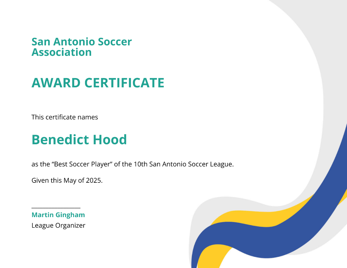 Free Simple Soccer Award Certificate Template