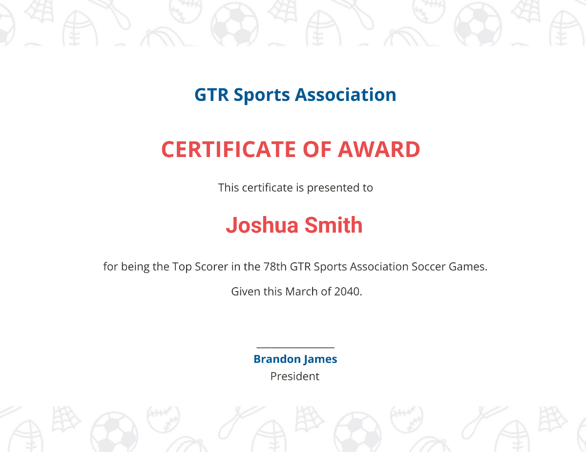 Free Elegant Soccer Award Certificate Template