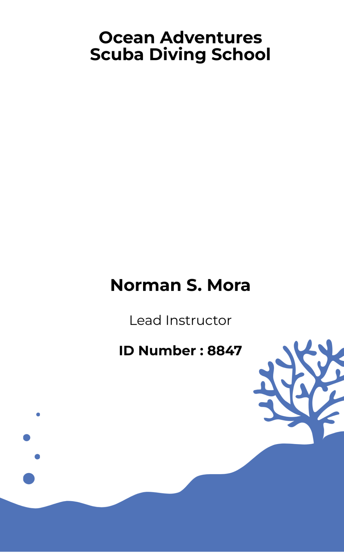 Free Scuba Diving School ID Card Template