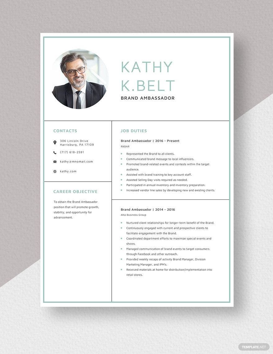 Brand Ambassador Resume in Pages, Word - Download | Template.net