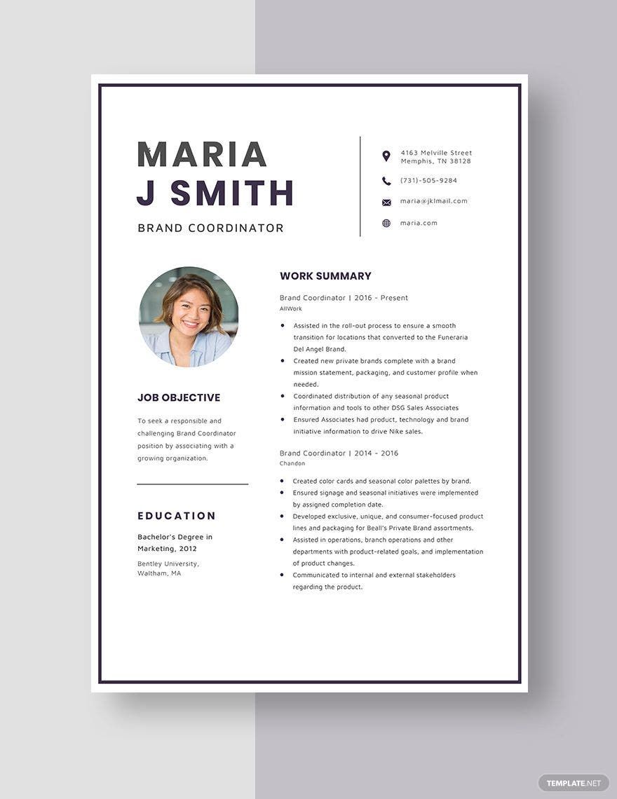 Brand Coordinator Resume in Word, Pages - Download | Template.net