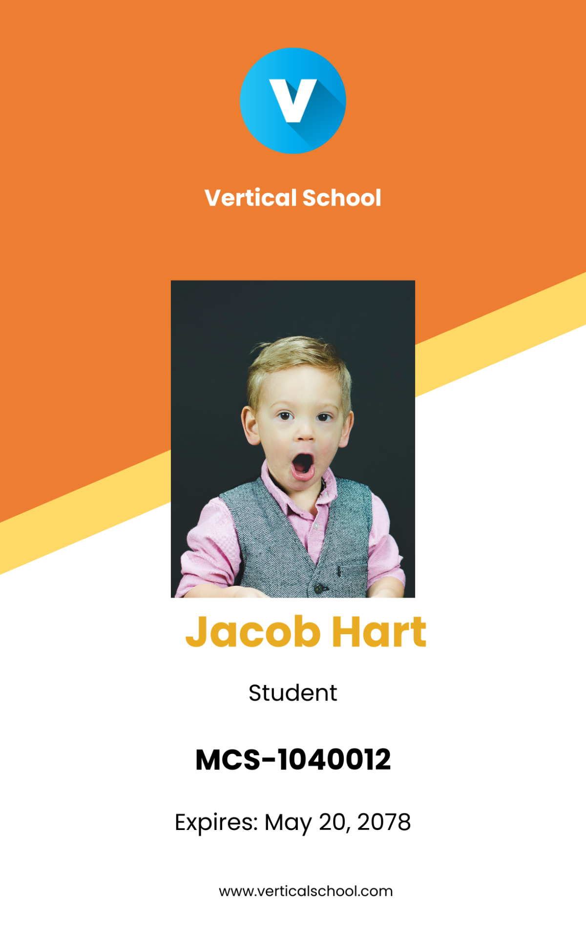 Free Vertical School ID Card Template