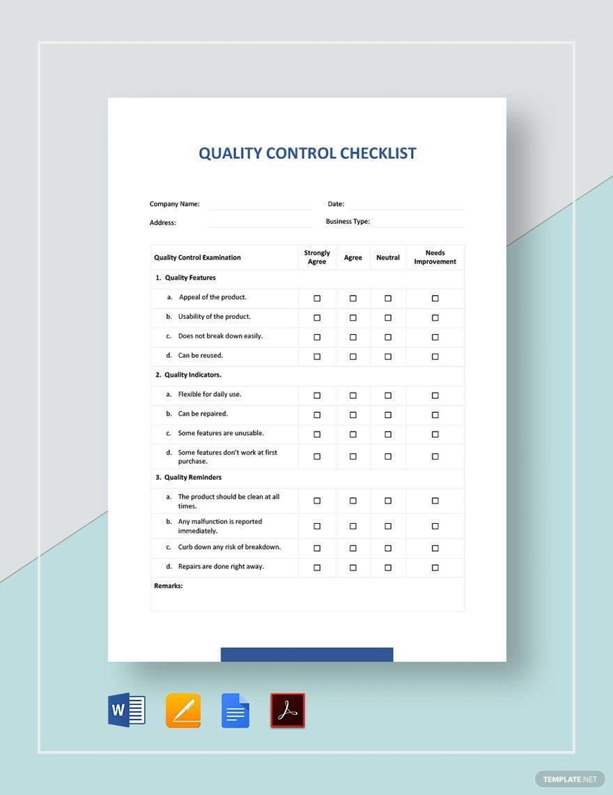 Quality Checklist Template Excel