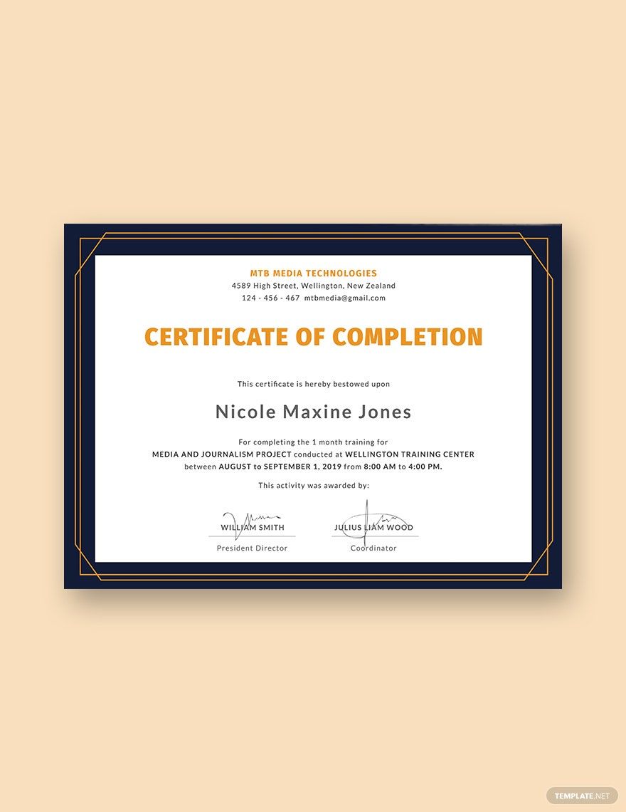 Training Completion Certificate Template