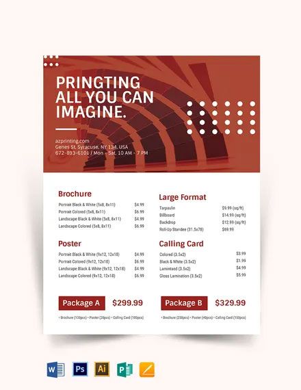 Printing Price List Template