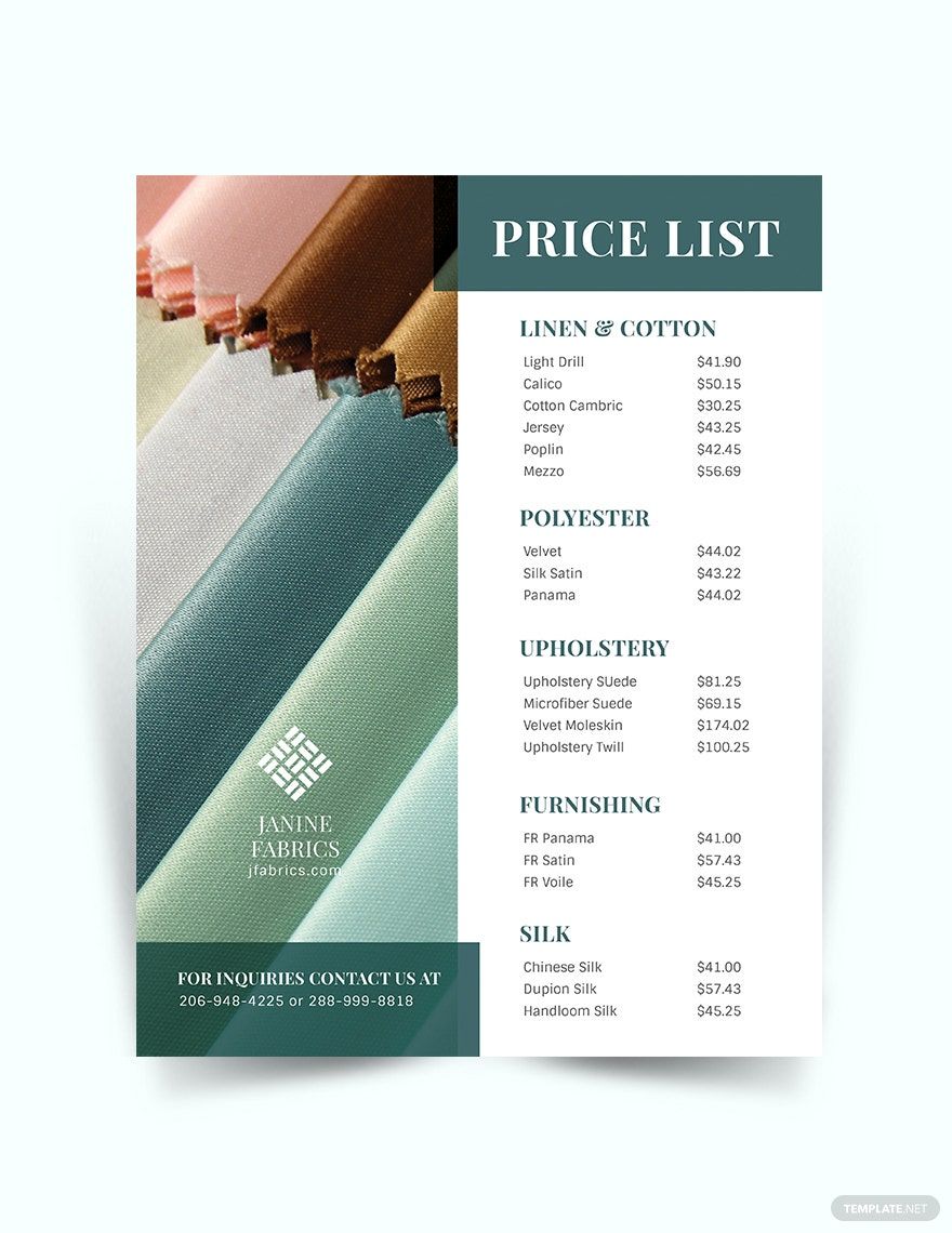 Retail Price list Template