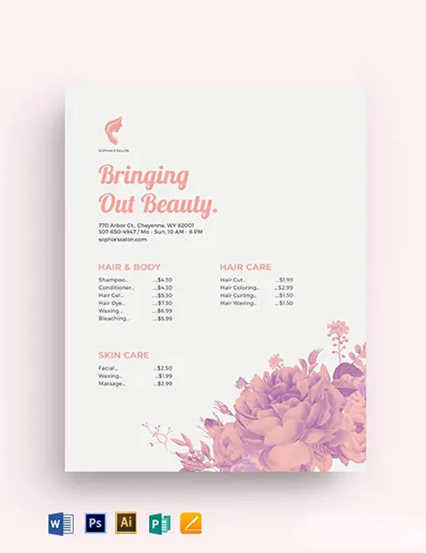 Beauty Salon Price List Template