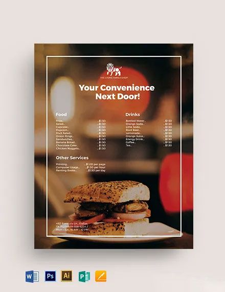 Restaurant Business Price List Template