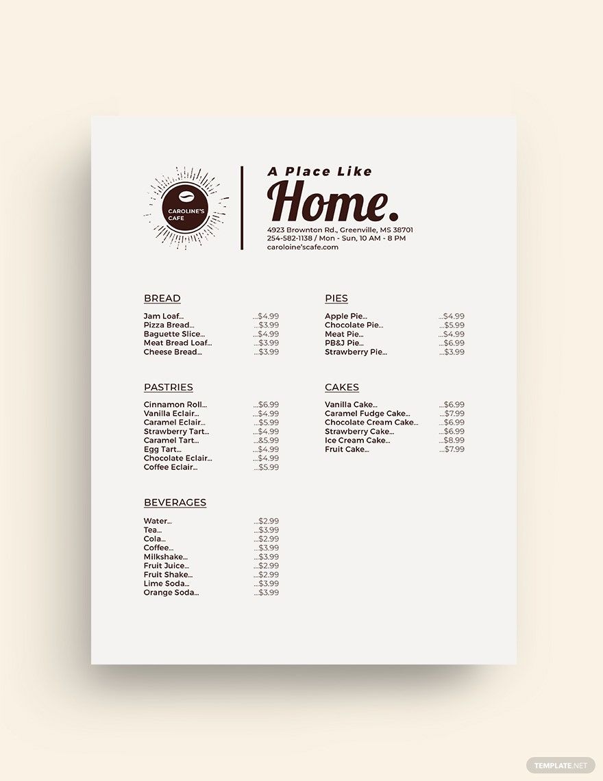 Coffee Price List Template