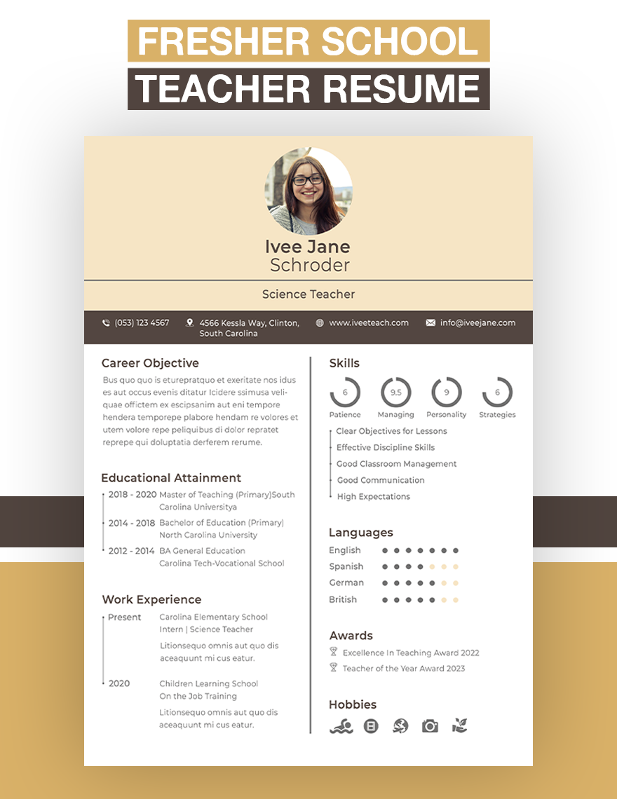 Fresher School Teacher Resume Format in PSD, Pages, Word, Publisher - Download | Template.net