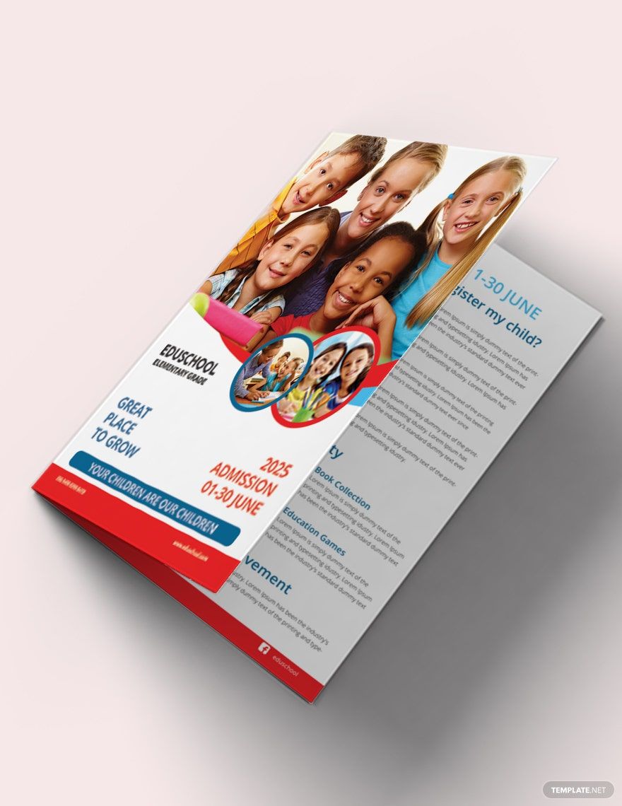 Elementary School Education Bi-Fold Brochure Template in PSD, Pages, Word, InDesign, Illustrator, Publisher, Google Docs - Download | Template.net