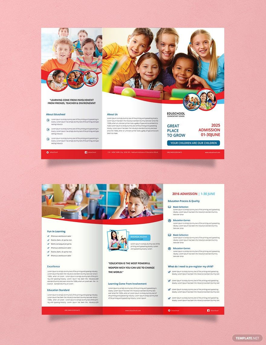 Elementary School Tri-Fold Brochure Template in Word, PSD, InDesign, Pages, Illustrator - Download | Template.net