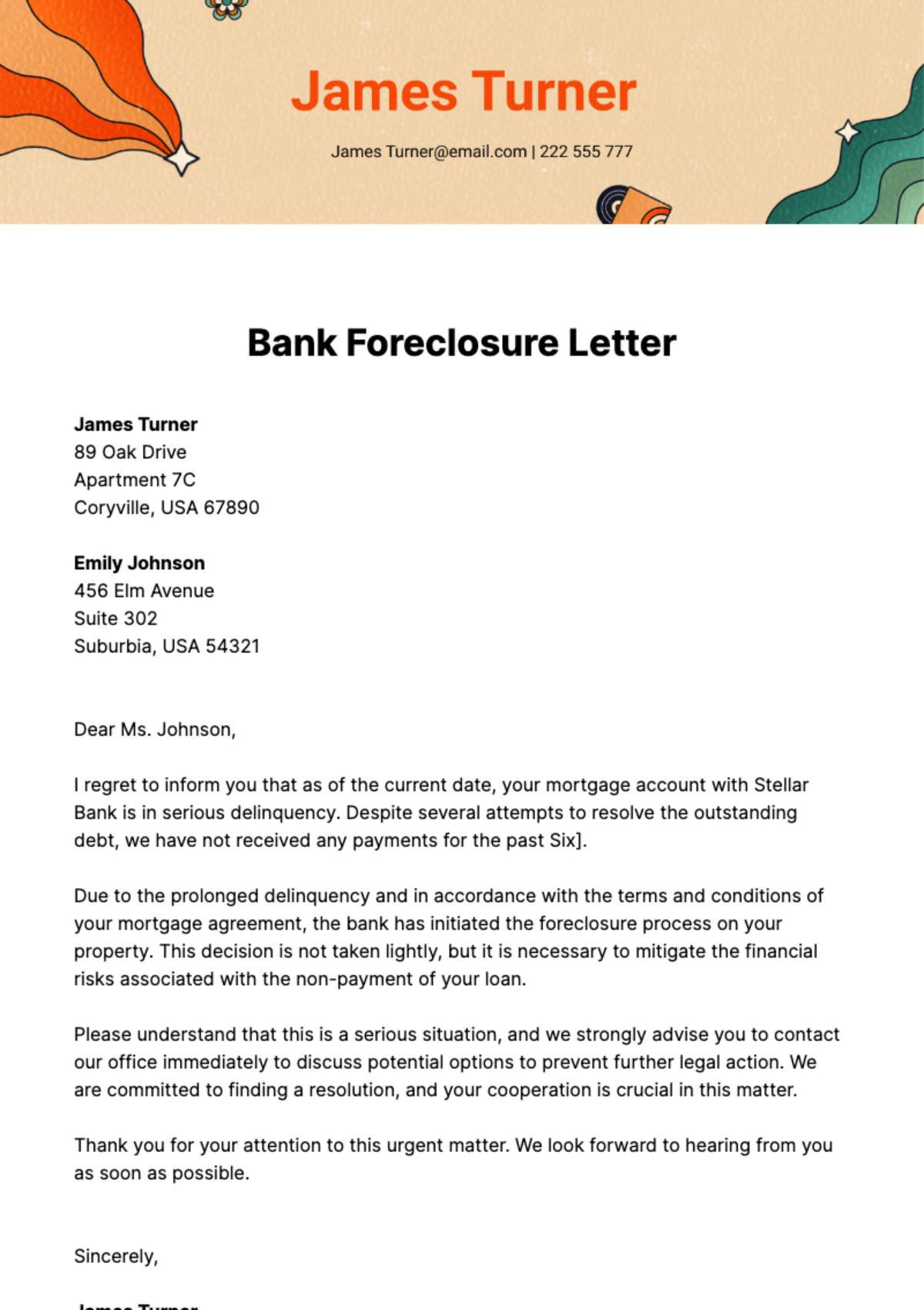 Free Bank Foreclosure Letter Template