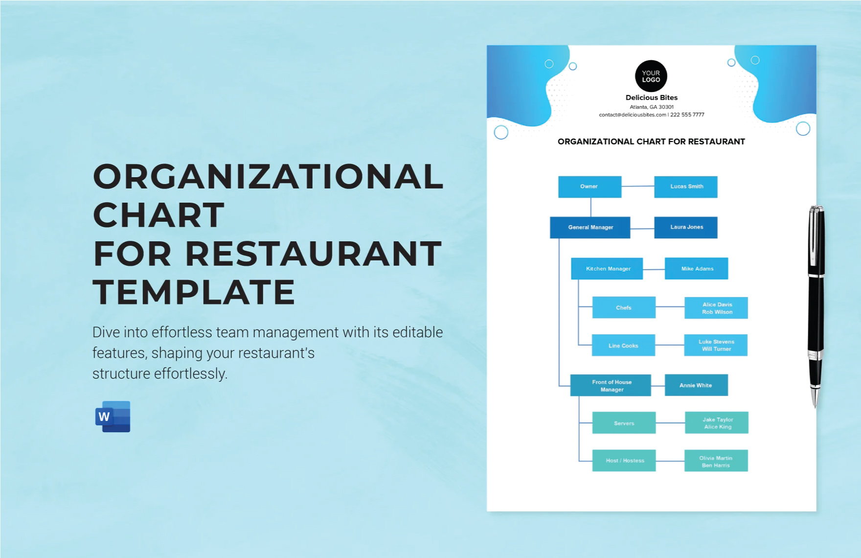 Organizational Chart for Restaurant Template