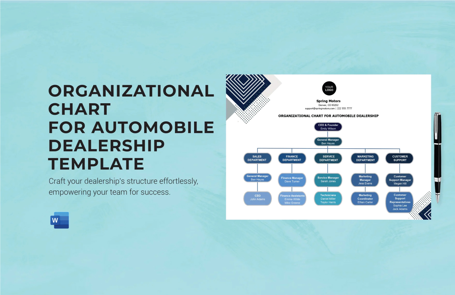 Organizational Chart for Automobile Dealership Template