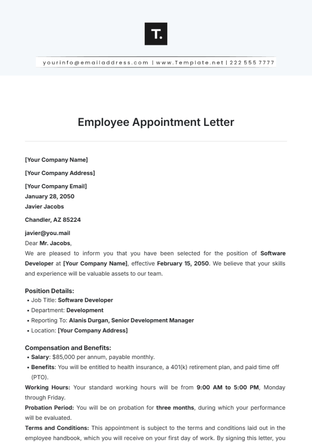 Free Employee Appointment Letter Template