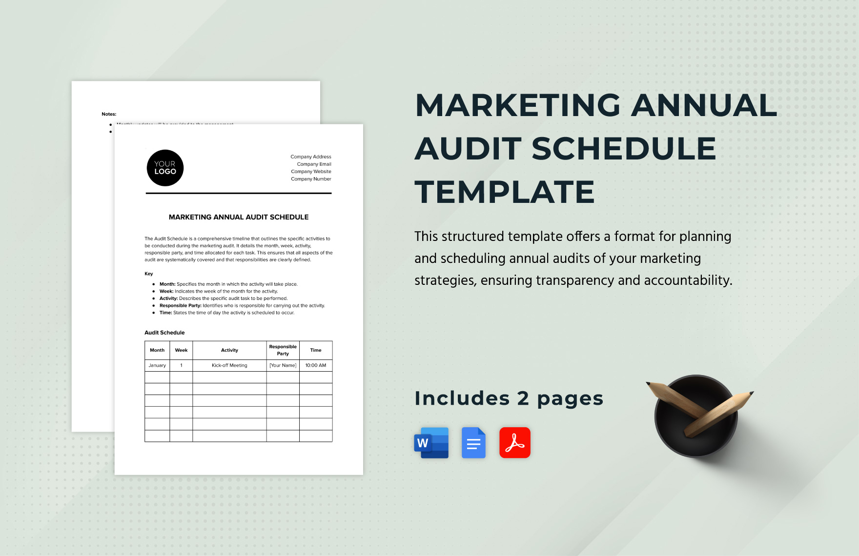 Marketing Annual Audit Schedule Template