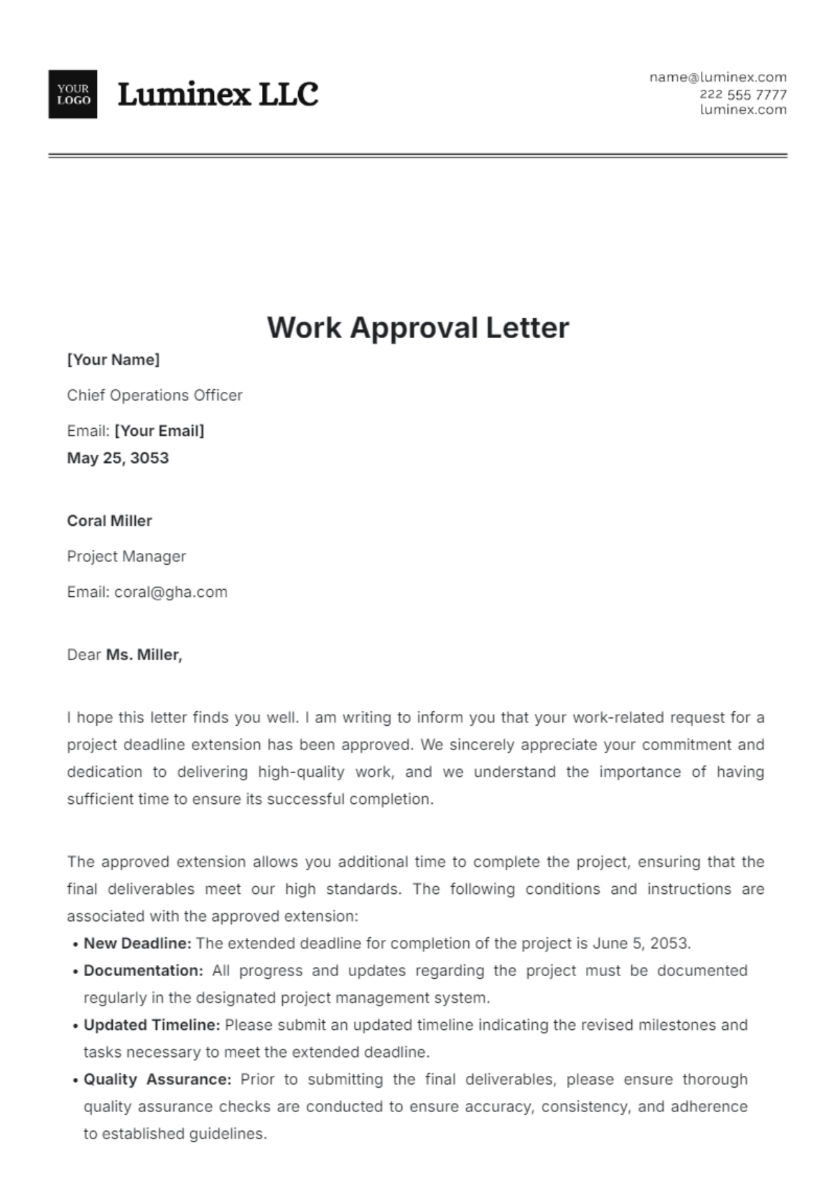 Free Work Approval Letter Template