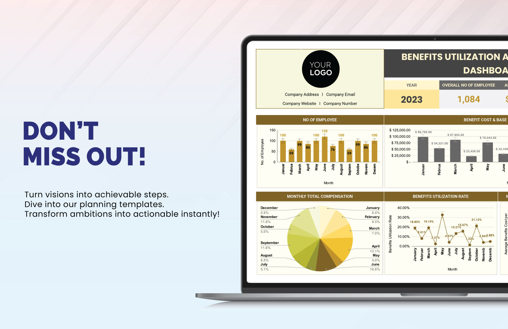 Benefits Utilization and Cost Analysis Dashboard HR Template